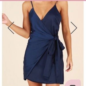 Showpo navy wrap dress